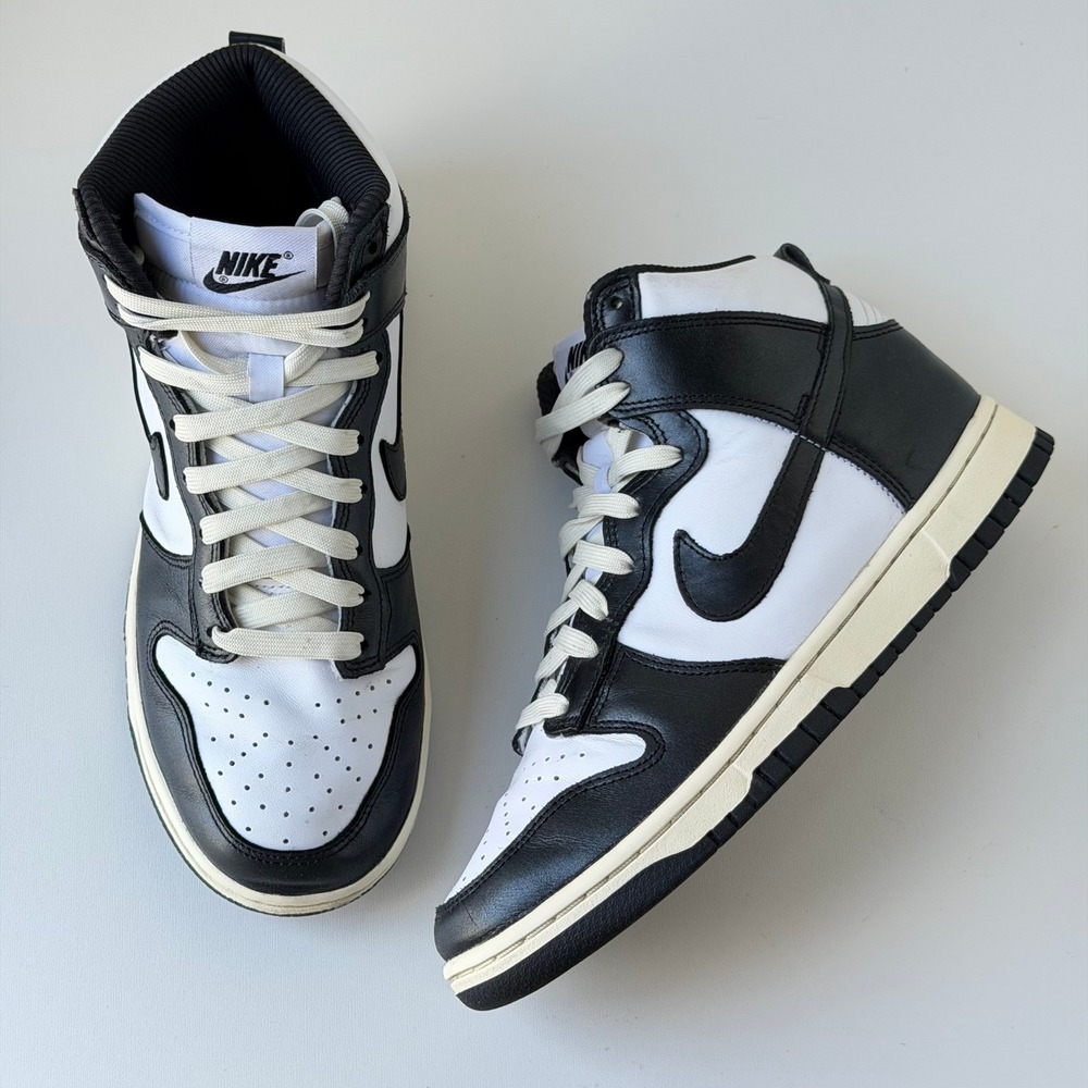 Nike Dunk High Vintage Black Womens 7.5 Panda Leather Retro Athletic Sneakers